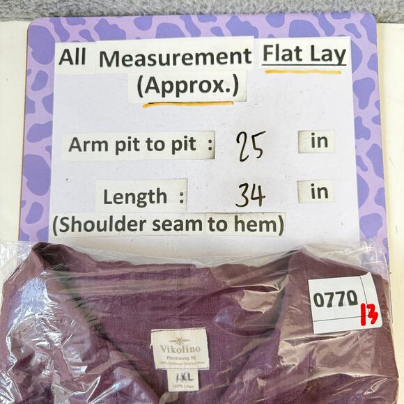 Vikolino L/XL 100% European Washed Linen Tunic Shirt Dress Pockets Lagenlook - Picture 3 of 8